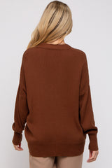 Dark Rust Basic Ribbed Maternity Cardigan Sweater