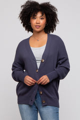 Navy Basic Ribbed Maternity Cardigan Sweater