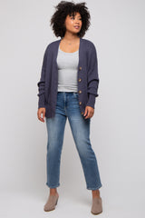 Navy Basic Ribbed Cardigan Sweater