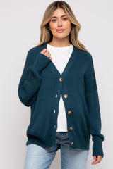 Dark Teal Basic Ribbed Maternity Cardigan Sweater