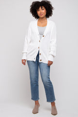 White Basic Ribbed Cardigan Sweater