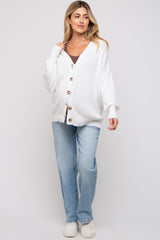 White Basic Ribbed Maternity Cardigan Sweater