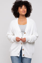 White Basic Ribbed Maternity Cardigan Sweater