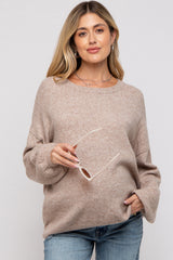 Taupe Basic Drop Shoulder Maternity Sweater