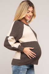 Brown Checkered Long Sleeve Maternity Sweater