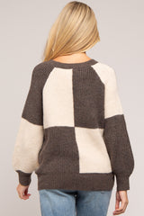 Brown Checkered Long Sleeve Maternity Sweater