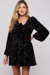 Black Sequin Velour Front Tie Maternity Mini Dress