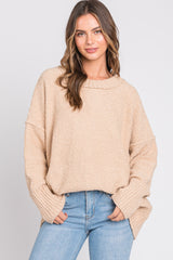 Beige Knit Exposed Seam Sweater