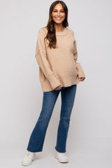 Beige Knit Exposed Seam Maternity Sweater