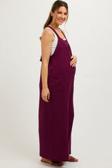 Burgundy Wide Leg Tie Back Maternity Overalls