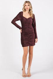 Black Burgundy Glitter Ruched Fitted Dress