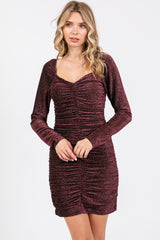 Black Burgundy Glitter Ruched Fitted Dress