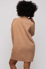 Camel Turtleneck Sweater Mini Dress