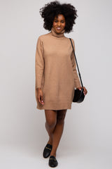 Camel Turtleneck Sweater Mini Dress