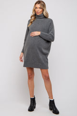 Charcoal Turtleneck Maternity Sweater Mini Dress