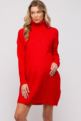 Red Turtleneck Maternity Sweater Mini Dress