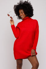 Red Turtleneck Maternity Sweater Mini Dress