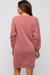 Mauve Long Sleeve Fleece Lined Maternity Dress