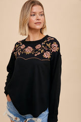 Black Thermal Embroidered Yoke Top