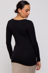 Black V-Neck Long Sleeve Top