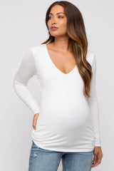 Ivory V-Neck Long Sleeve Maternity Top