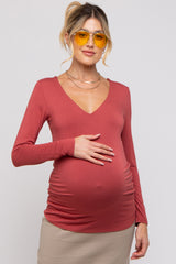 Rust V-Neck Long Sleeve Maternity Top