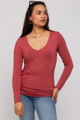 Rust V-Neck Long Sleeve Maternity Top