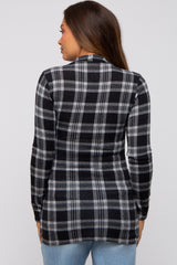 Black Plaid Mock Neck Brushed Long Sleeve Maternity Top