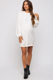 Cream Fleece Oversized Maternity Sweatshirt Mini Dress