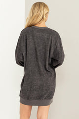 Charcoal Fleece Oversized Sweatshirt Mini Dress