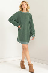 Green Fleece Oversized Maternity Sweatshirt Mini Dress