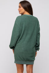 Green Fleece Oversized Maternity Sweatshirt Mini Dress