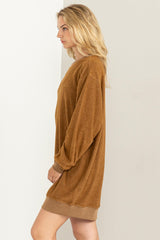 Brown Fleece Oversized Sweatshirt Mini Dress