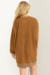 Brown Fleece Oversized Sweatshirt Mini Dress