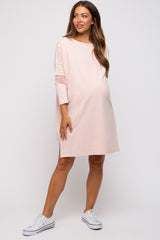 Light Pink Long Sleeve Maternity Shirt Dress