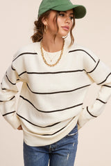 Ivory Striped Mock Neck Maternity Sweater