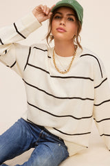 Ivory Striped Mock Neck Sweater