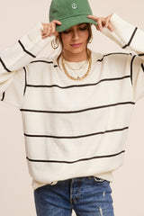 Ivory Striped Mock Neck Sweater