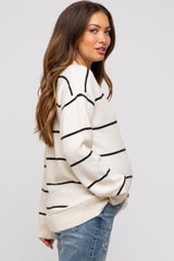 Ivory Striped Mock Neck Maternity Sweater