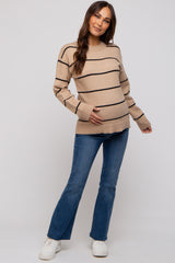 Mocha Striped Mock Neck Maternity Sweater