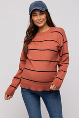 Rust Striped Mock Neck Maternity Sweater