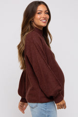 Brown Mock Neck Maternity Sweater