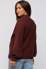 Brown Mock Neck Maternity Sweater