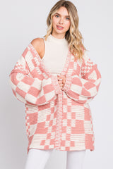 Mauve Checkered Oversized Chunky Knit Cardigan