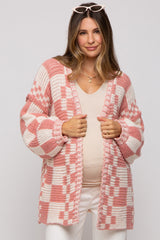 Mauve Checkered Oversized Chunky Knit Maternity Cardigan