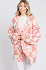 Mauve Checkered Oversized Chunky Knit Maternity Cardigan