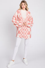 Mauve Checkered Oversized Chunky Knit Cardigan