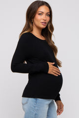 Black Basic Raglan Sleeve Maternity Sweater Top