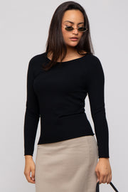 Black Basic Raglan Sleeve Sweater Top