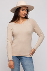 Beige Basic Raglan Sleeve Sweater Top